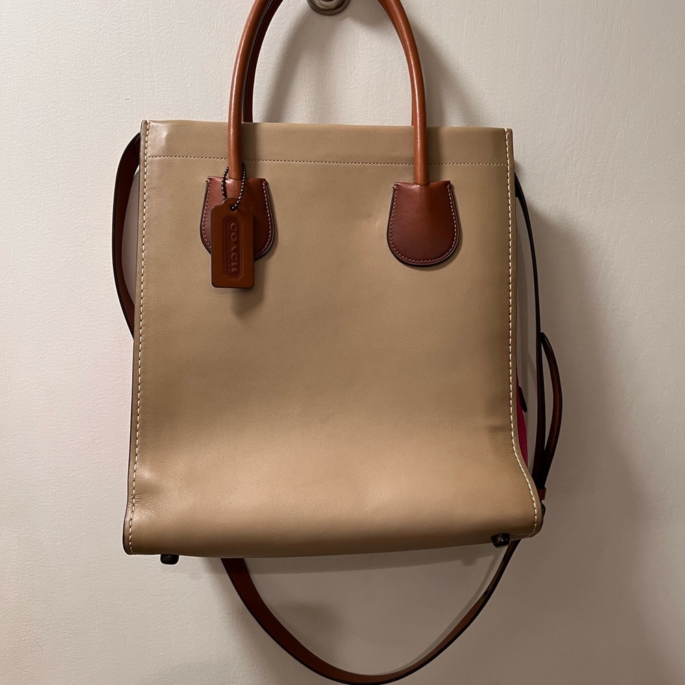 Coach Beige and Brown Leather Tote Bag